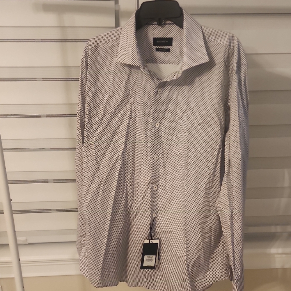 Bugatchi Monochrome Geometric Dress Shirt Size 17.5 XL
